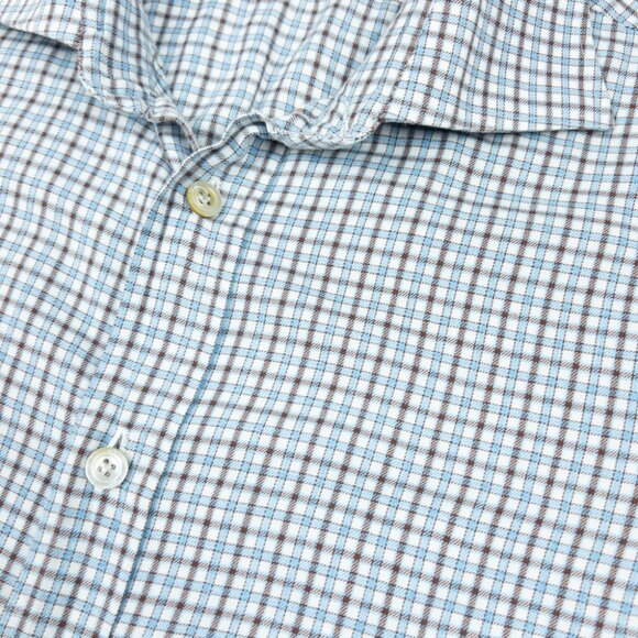 Kiton Shirt Men's XL Blue Brown Check Long Sleeve Button Up Made in Italy - Picture 6 of 14